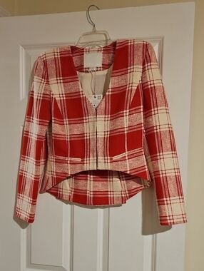 Zara Red and Cream Plaid Tailored Hook And Eye Closure